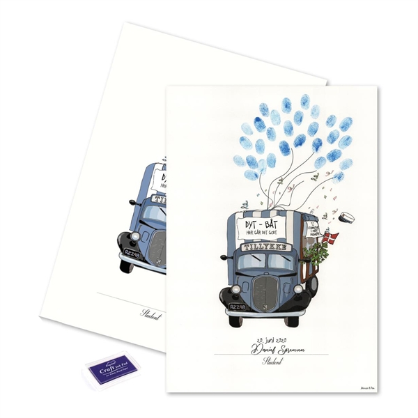 Gæsteplakat Fingeraftryk Studenterbil blå studenterfest