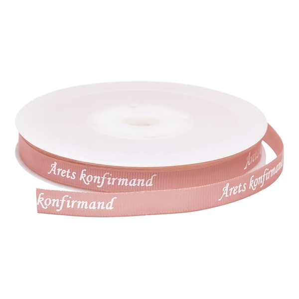 Bånd Årets Konfirmand rosa/sølv 9mm x 5m konfirmationspynt