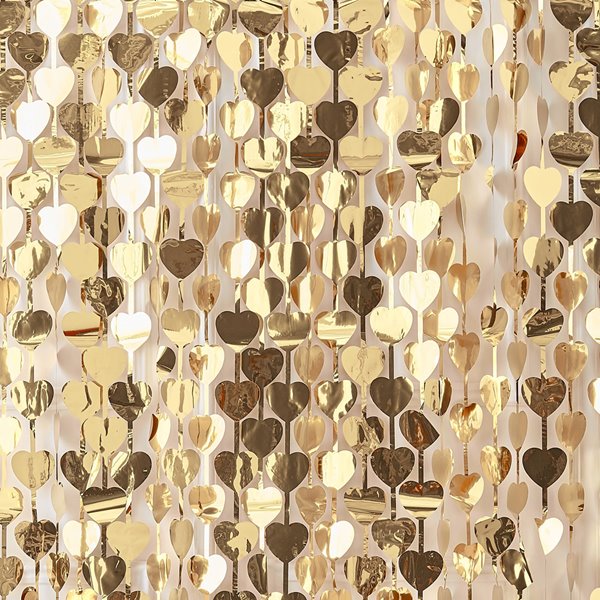 Forhæng / Backdrop Hjerter guld metallic 2,5m x 1m festartikler