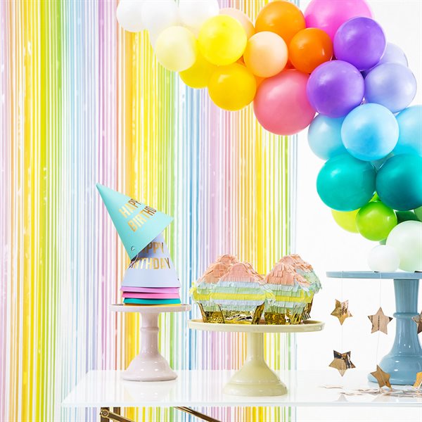Lametta forhæng / backdrop multi pastel 1,95m x 1m børnefødselsdag