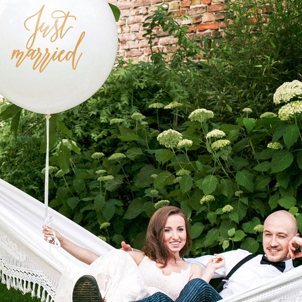 Ballon Just Married hvid/guld 1m festartikler