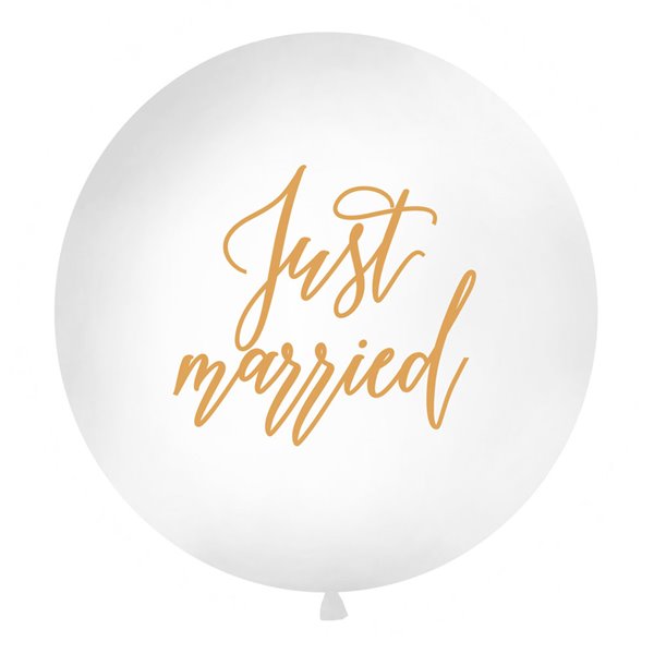 Ballon Just Married hvid/guld 1m festartikler