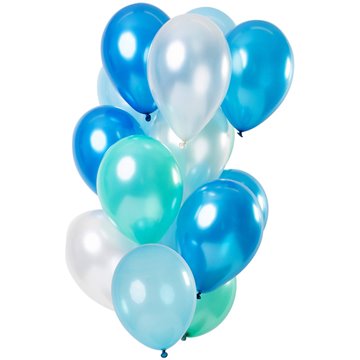 Balloner Mix metallic blå/grøn/sølv 33cm, 15 stk. festartikler