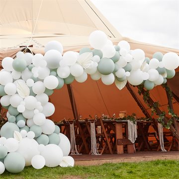 Ballonbue-Kit med vifter hvid/lys grøn ballonudsmykning