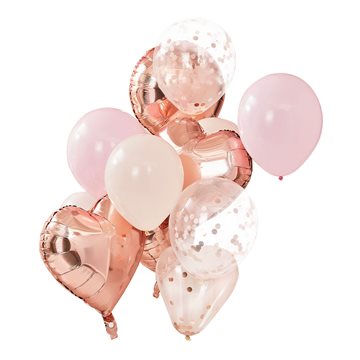 Balloner Mix gennemsigtig/hvid/lyserød/rosegold, 12 stk. ballonbuket