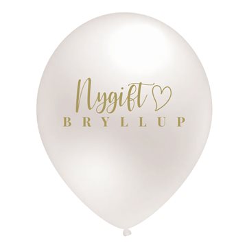 Ballon Bryllup Nygift hvid metallic 30cm, 10 stk.