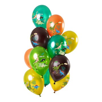 Balloner Dinosaur gul/orange/grøn/sort 33cm, 12 stk. festartikler