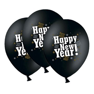 Balloner Happy New Year sort 30cm, 50 stk.