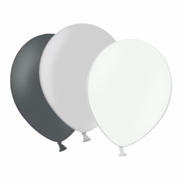 Balloner Mix  hvid/mørk grå/sølv 30cm, 30 stk. festartikler
