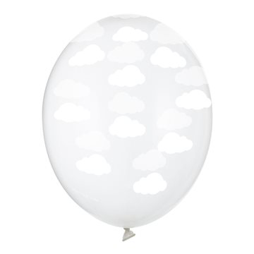 Balloner Little Plane - Skyer klar/hvid 30cm, 6 stk. festartikler