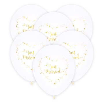 Balloner Just Married hvid/guld 25cm, 8 stk. festartikler