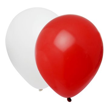 Balloner Mix hvid/rød 23cm, 12 stk. festartikler