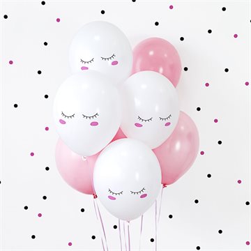 Balloner Cute Smiley  hvid/pink 30cm, 50 stk. pigefoedselsdag