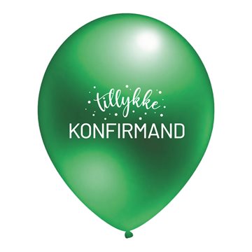 Ballon Tillykke Konfirmand grøn metallic 30cm, 10 stk. konfirmation