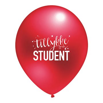 Balloner Tillykke Student rød metallic 30cm, 10 stk. studenterpynt