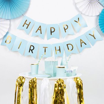 Guirlande Happy Birthday lyseblå 1,75m festartikler