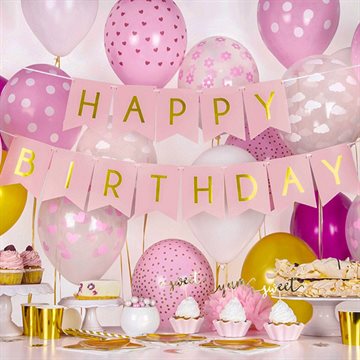 Guirlande Happy Birthday lyserød 1,75m festartikler