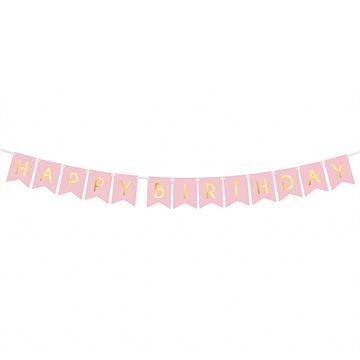 Guirlande Happy Birthday lyserød 1,75m festartikler