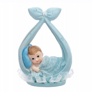 Figur Baby i vugge lyseblå 11cm. festartikler