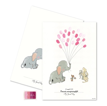 Gæsteplakat Fingeraftryk Elefant lyserød barnedåb