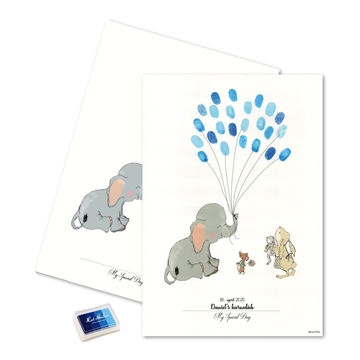 Gæsteplakat Fingeraftryk Elefant blå barnedåb