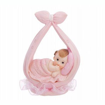 Figur Baby i vugge lyserød 11cm. festartikler