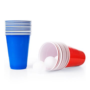 Drikkespil Beer Pong rød/blå 24 kopper, 4 bolde studenterfest