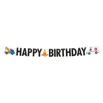 Guirlande Biler/Køretøjer Happy Birthday 15cm x 1,8m festartikler børnefødselsdag