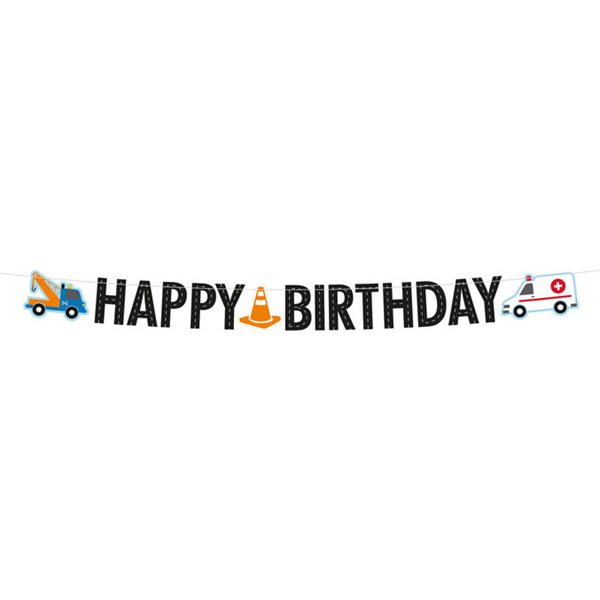 Guirlande Biler/Køretøjer Happy Birthday 15cm x 1,8m festartikler børnefødselsdag