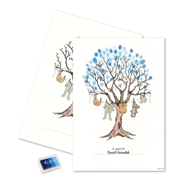 Gæsteplakat Fingeraftryk Barnedåbstræ blå barnedåb