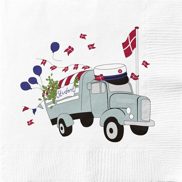 Servietter Studentervogn hvid/blå 33cm x 33cm, 20 stk. studenterfest