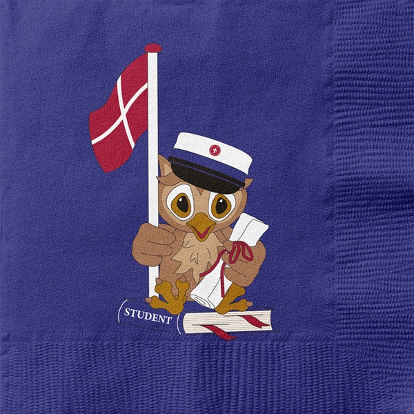 Servietter Student Ugle blå 33cm x 33cm, 20 stk. studenterfest