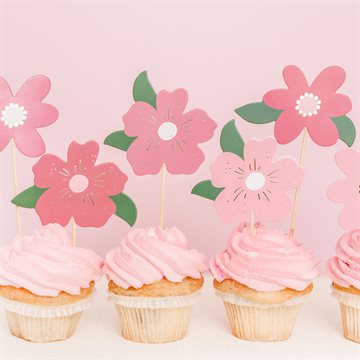 Kagetoppe / buffet pinde Blomster mix, 8 stk. muffinpynt