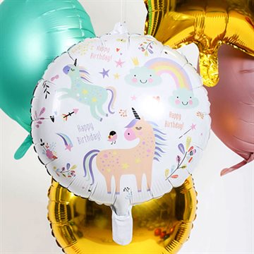Folieballon Unicorn Enhjørning Happy Birthday 45cm børnefødselsdag