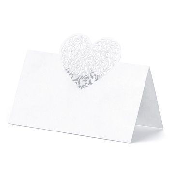 Bordkort Hjerte hvid 6,5cm x 9cm, 10 stk. festartikler