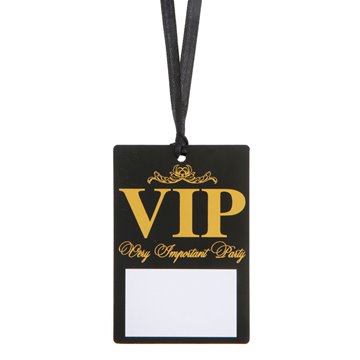 Bordkort / Adgangspas VIP med satinbånd sort/guld, 10 stk. festartikler