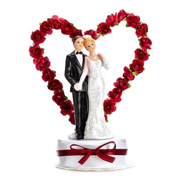 Bryllupsfigur Nygifte med rødt hjerte 16cm festartikler