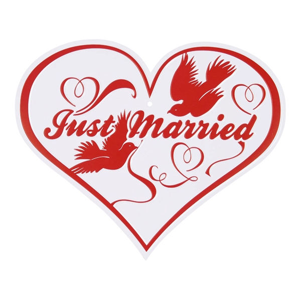 Metal hjerte Bryllup æresport Just Married hvid/rød bryllupspynt