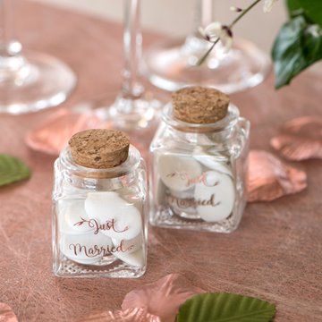 Glas krukke med korkprop Just Married 5,5cm, 12 stk. festartikler