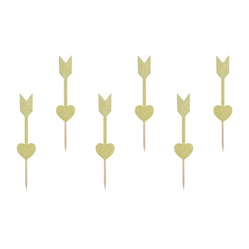Cake Topper Pil med hjerte guldglimmer 13cm, 6 stk. festartikler