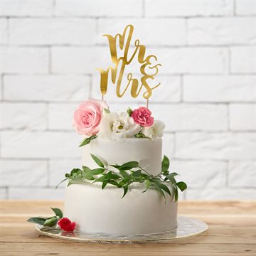 Cake Topper Mr & Mrs guld kagetop til bryllup