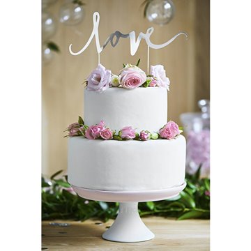 Cake Topper Love sølv festartikler