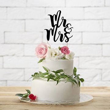 Cake Topper Mr & Mrs sort festartikler