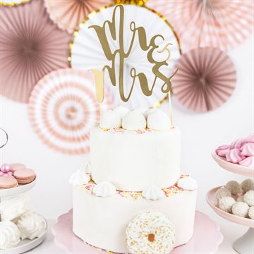 Cake Topper Mr & Mrs guld kagetop til bryllupskager