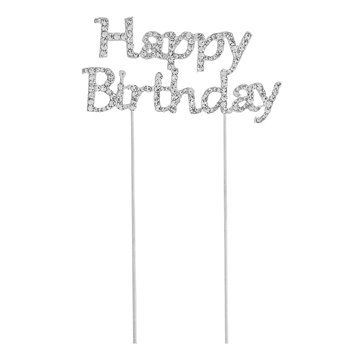 Cake Topper Happy Birthday rhinsten 15cm. festartikler