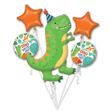 Folieballoner Dinosaur Happy Dino Birthday, 5 stk.  børnefødselsdag
