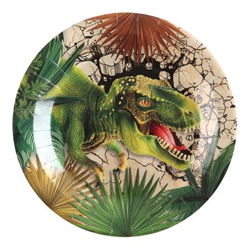 Paptallerken Dinosaur grøn 23cm, 10 stk. engangsservice
