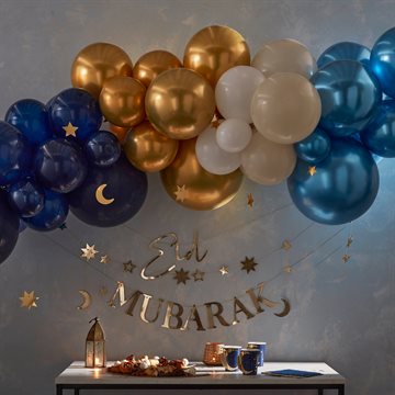 Ballonbue-Kit Eid Mubarak hvid/creme/blå/guld ballondekoration