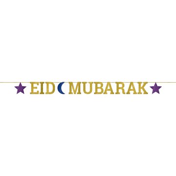 Guirlande Eid Mubarrak lilla/blå/guld 3,65m dekoration til eidfest