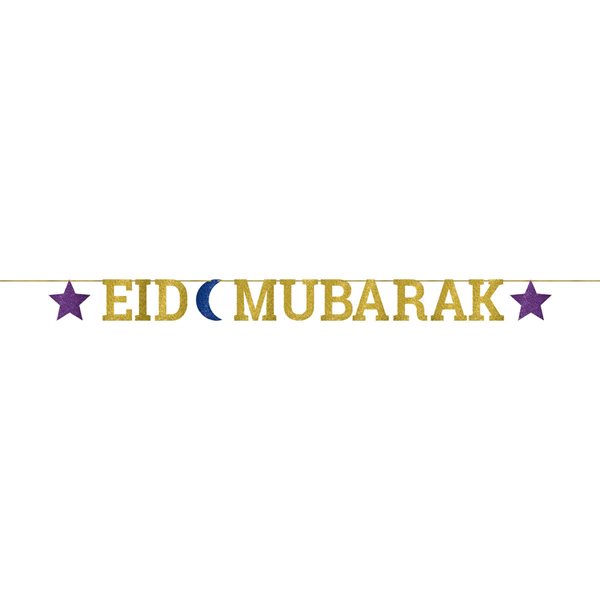 Guirlande Eid Mubarrak lilla/blå/guld 3,65m dekoration til eidfest